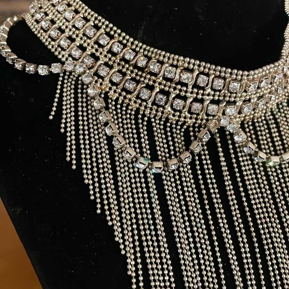 70s Vintage Rhinestone Bib Style Choker Necklace - image 7