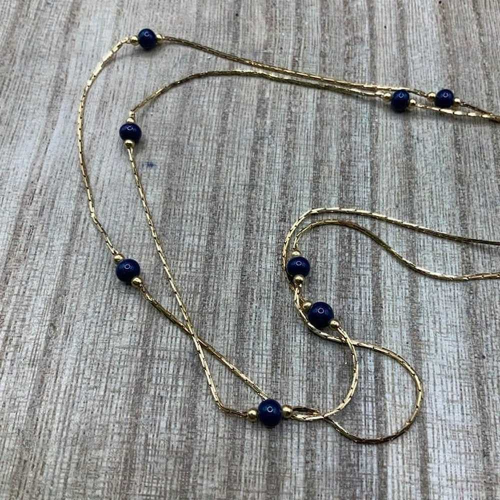 Monet Vintage Dainty Blue Glass Beaded Gold Tone … - image 1