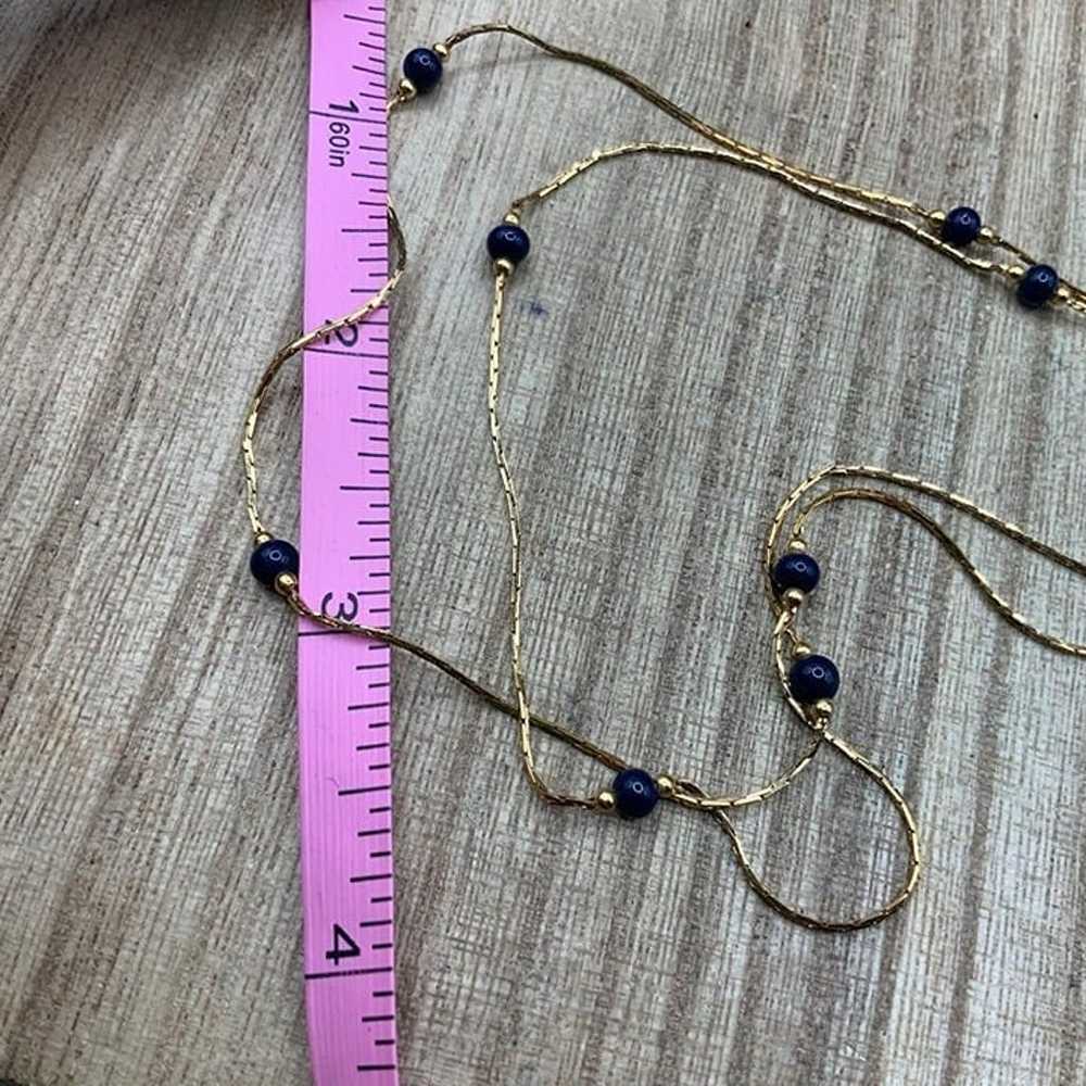 Monet Vintage Dainty Blue Glass Beaded Gold Tone … - image 4