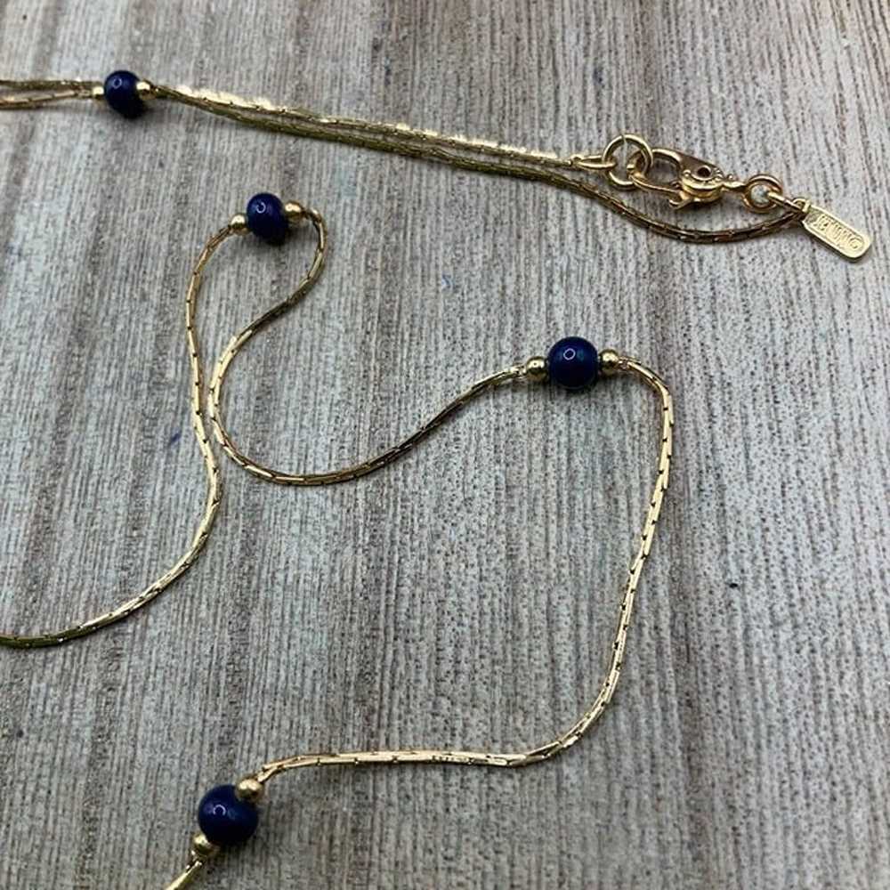 Monet Vintage Dainty Blue Glass Beaded Gold Tone … - image 6