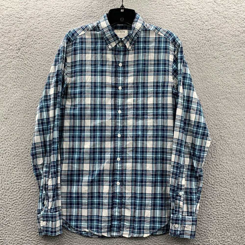 J.Crew Authentic White and Navy Blue Madras Plaid… - image 1