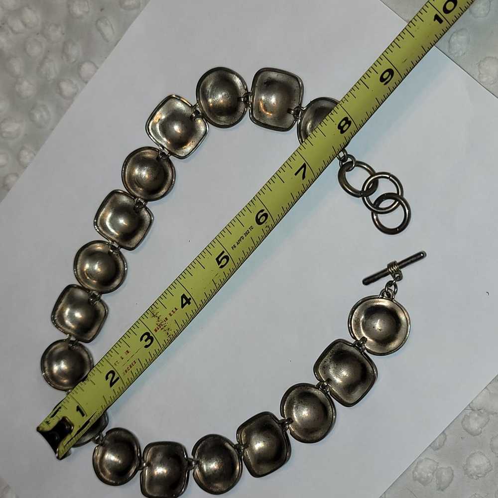 Vintage Silvertone necklace toggle clasp Discs ha… - image 3