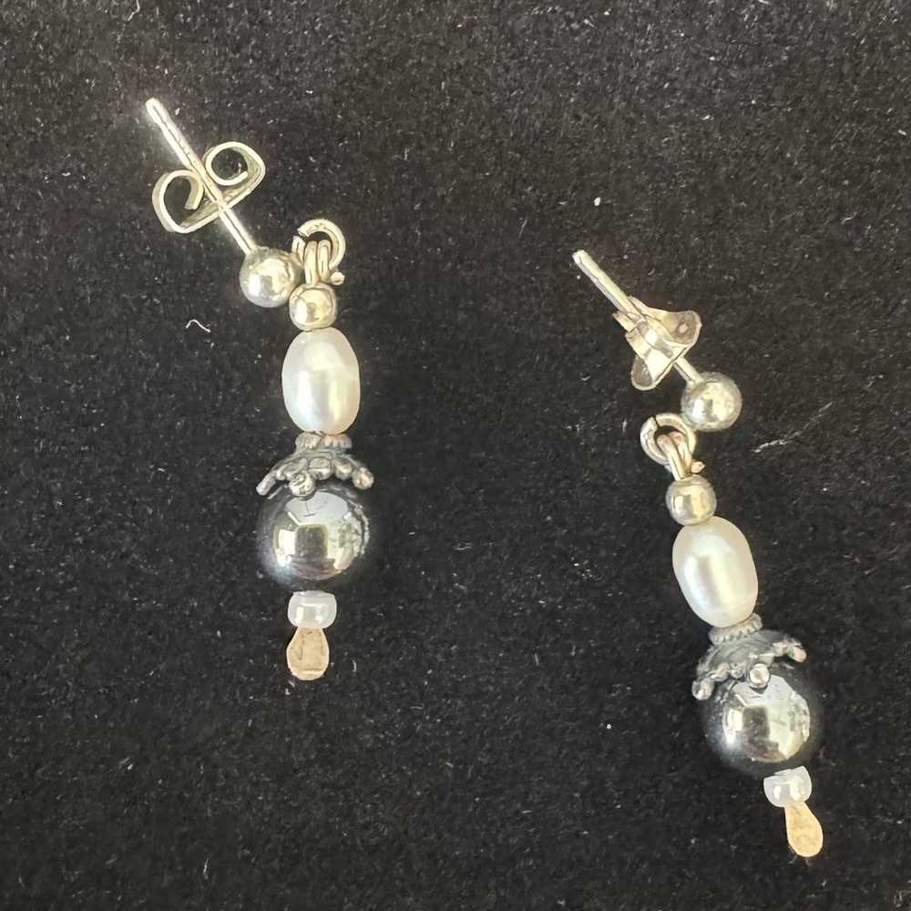 Silver Earrings with Pearl and Hematite #259 - image 1