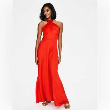 Boden Maxi Halter Dress “Red Pop Kiera” Linen Ble… - image 1