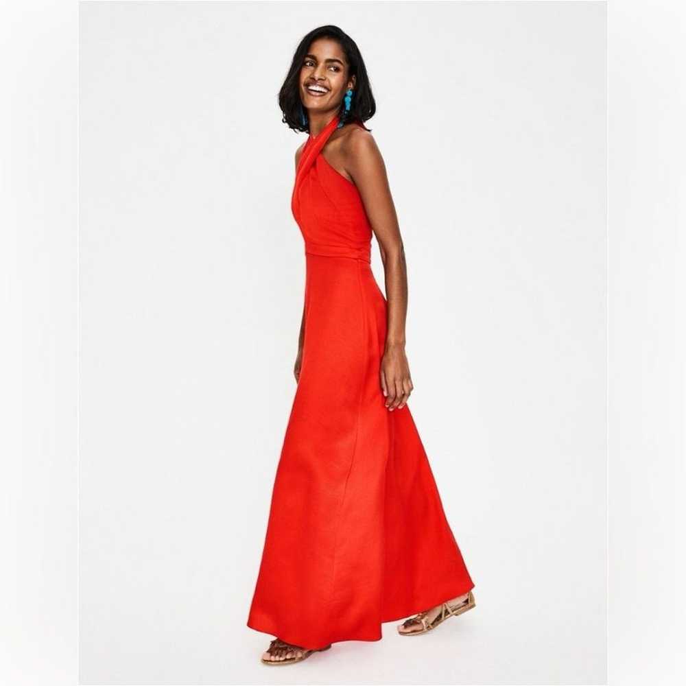 Boden Maxi Halter Dress “Red Pop Kiera” Linen Ble… - image 3