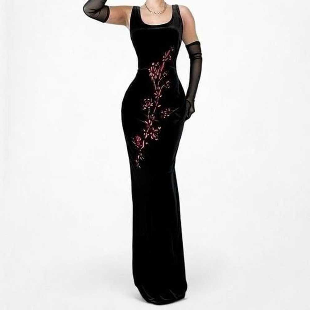 Vintage Velvet Black Red Floral Maxi Bodycon Knit… - image 2