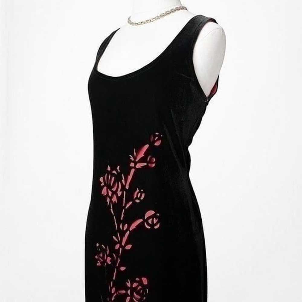 Vintage Velvet Black Red Floral Maxi Bodycon Knit… - image 5