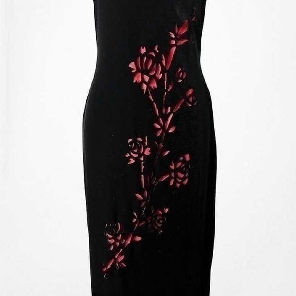 Vintage Velvet Black Red Floral Maxi Bodycon Knit… - image 6