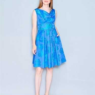 THEIA Floral Jacquard Sleeveless Pleated Dress in… - image 1