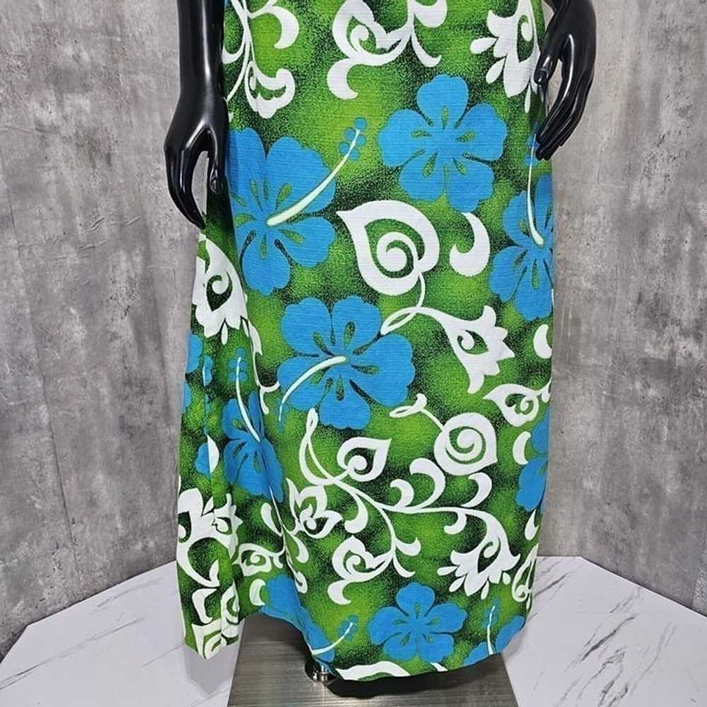 Vintage 60s 70s Royal Hawaiian Blue Green Floral … - image 5