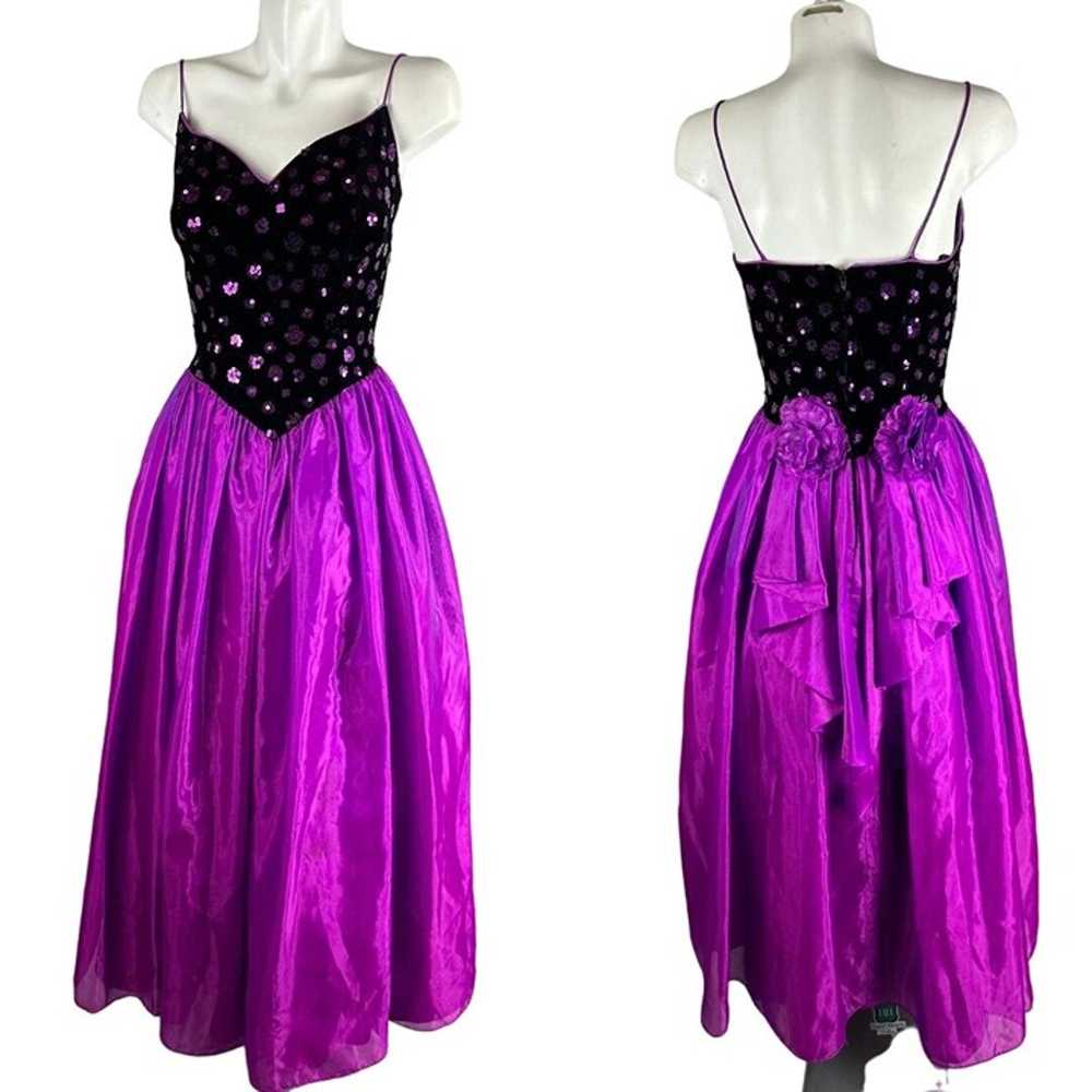 Vtg 90s Jessica McClintock Iridescent Purple Sequ… - image 1