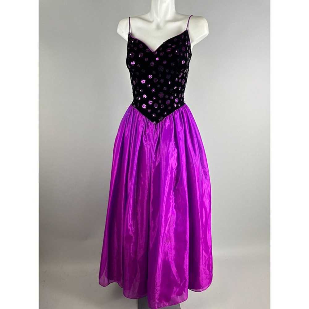 Vtg 90s Jessica McClintock Iridescent Purple Sequ… - image 3