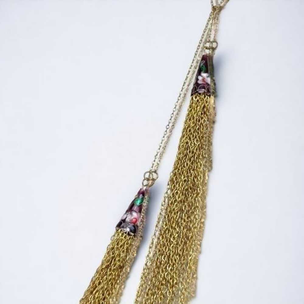 Vintage long cloisonne tassel necklace - image 1