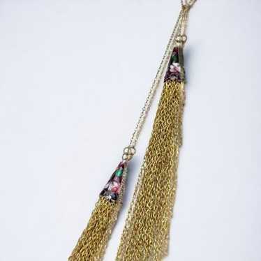 Vintage long cloisonne tassel necklace - image 1