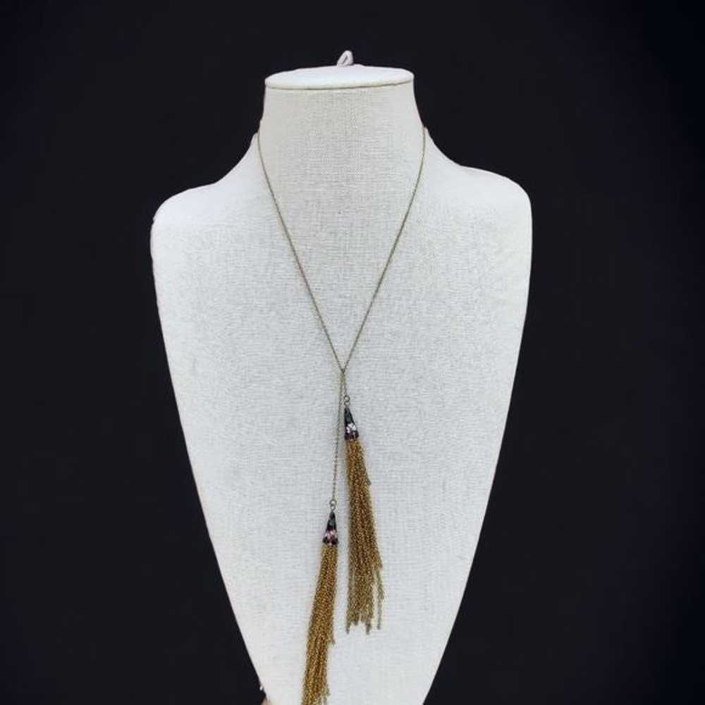 Vintage long cloisonne tassel necklace - image 2