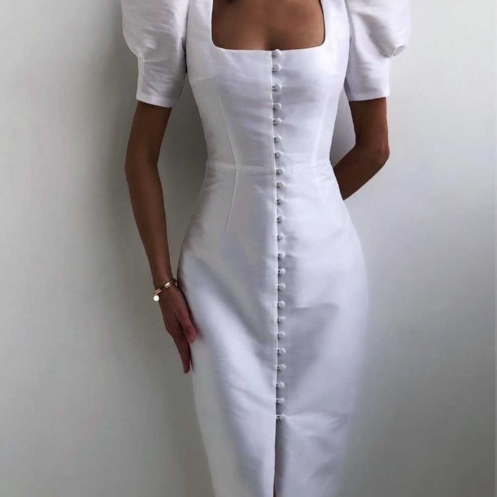 Long Sleeve Square neck button silky dress - image 1