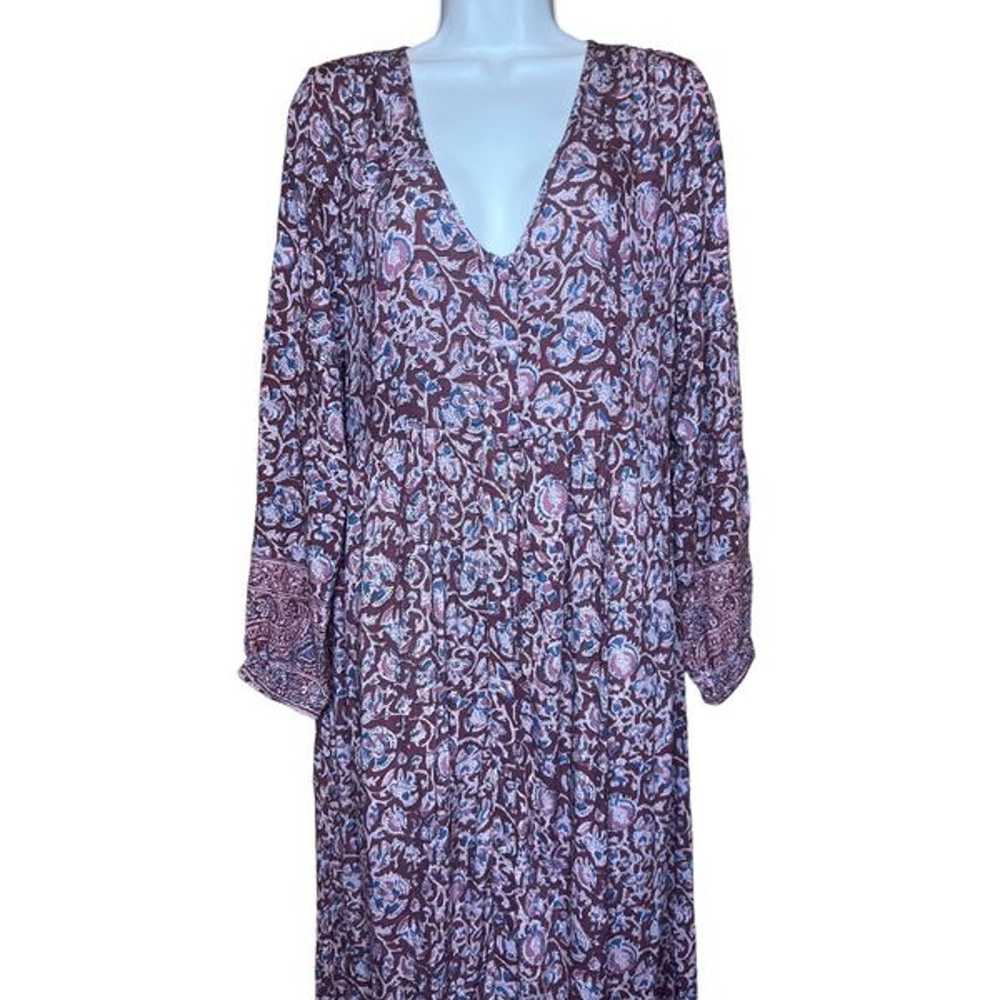 Faherty Toluca Tiered Long Sleeve Dress in Merlot… - image 2