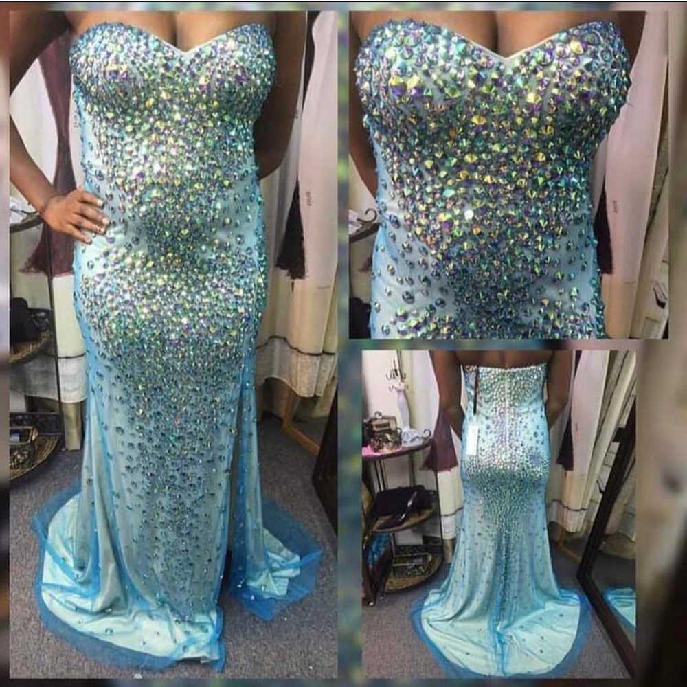 Aqua Beaded Prom Dress - image 1