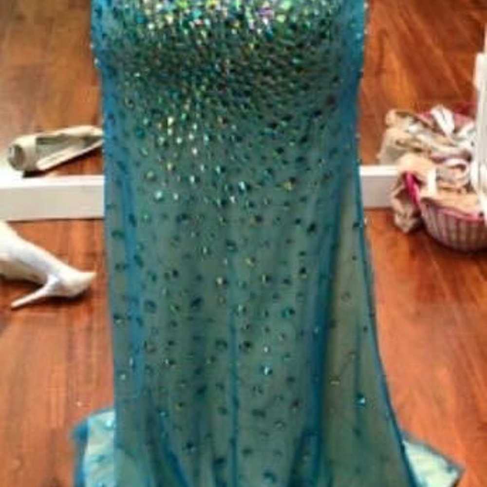 Aqua Beaded Prom Dress - image 2