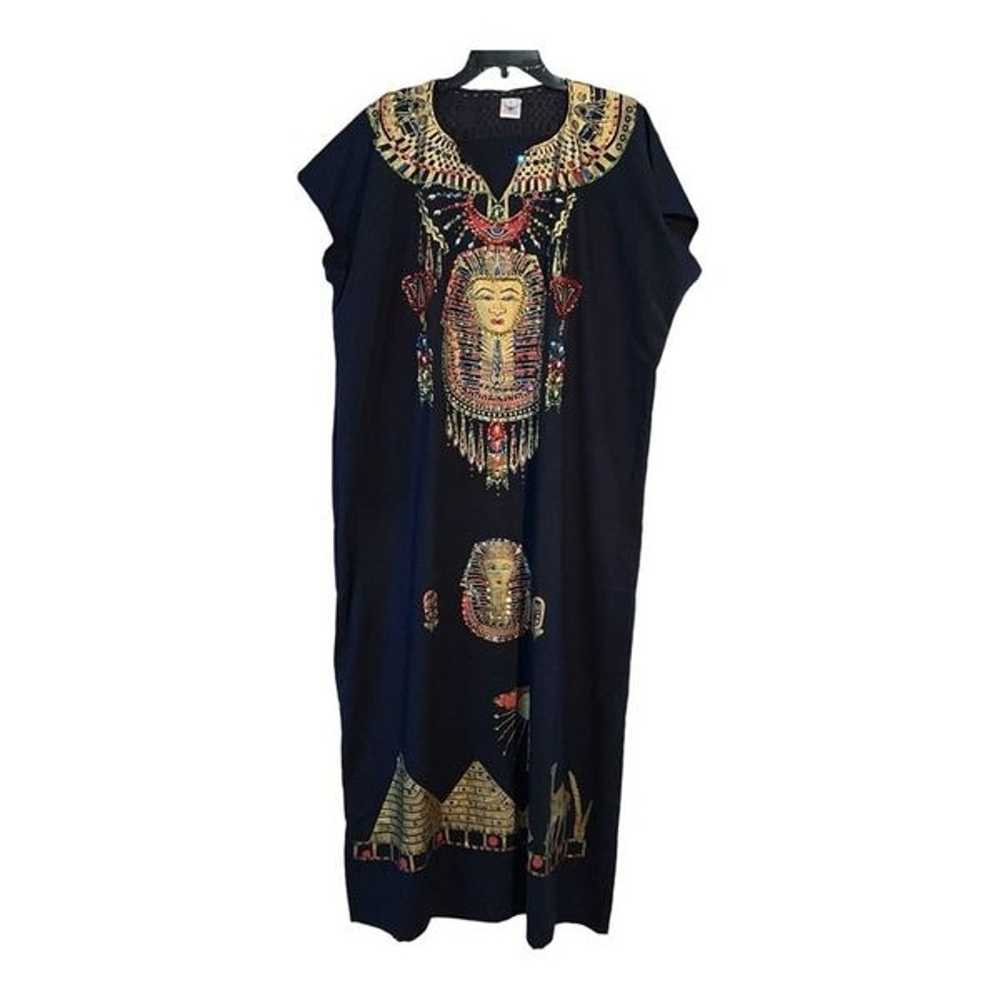 Horus Vintage Egyptian Beaded Dress Size 8 Black/… - image 1