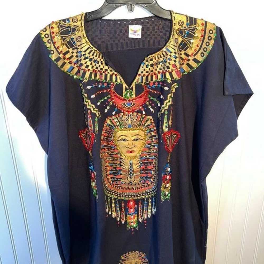 Horus Vintage Egyptian Beaded Dress Size 8 Black/… - image 2