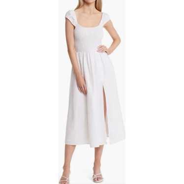 Reformation Tavi Linen Smocked Midi Slit Dress in 