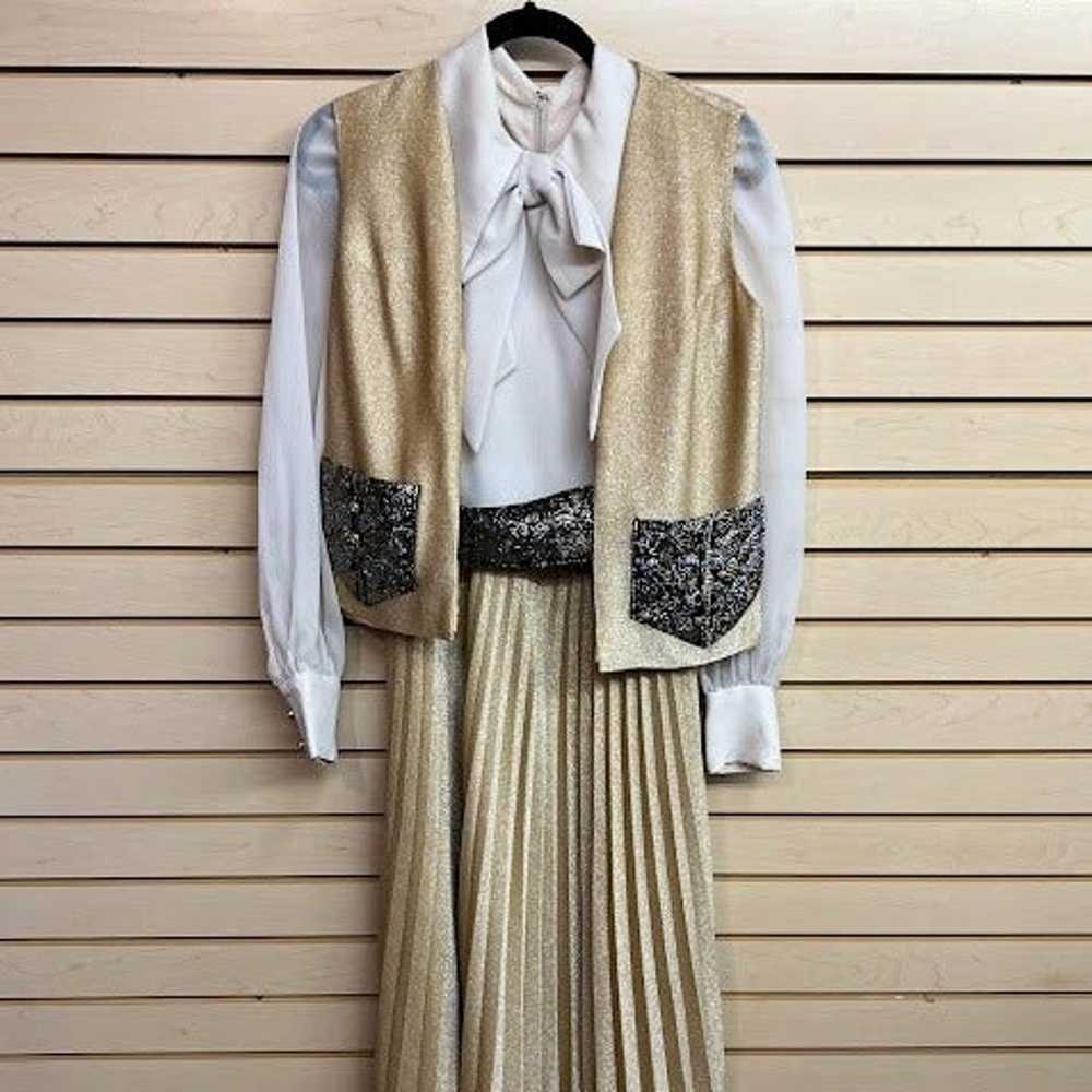 Vintage 60s Gold metallic and cream 2 piece dress… - image 1