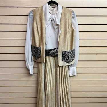 Vintage 60s Gold metallic and cream 2 piece dress… - image 1