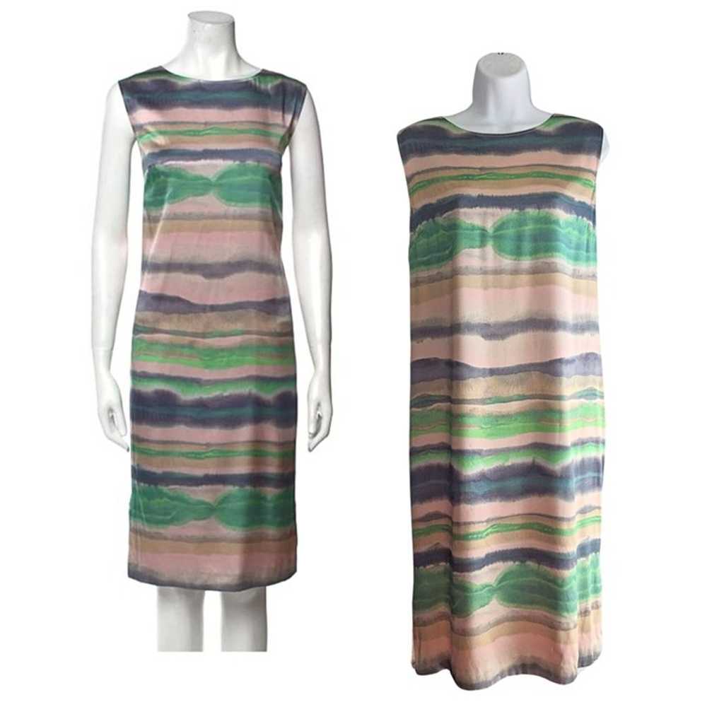 2014 ST. JOHN Watercolor Stripe Silk-Printed Shif… - image 1