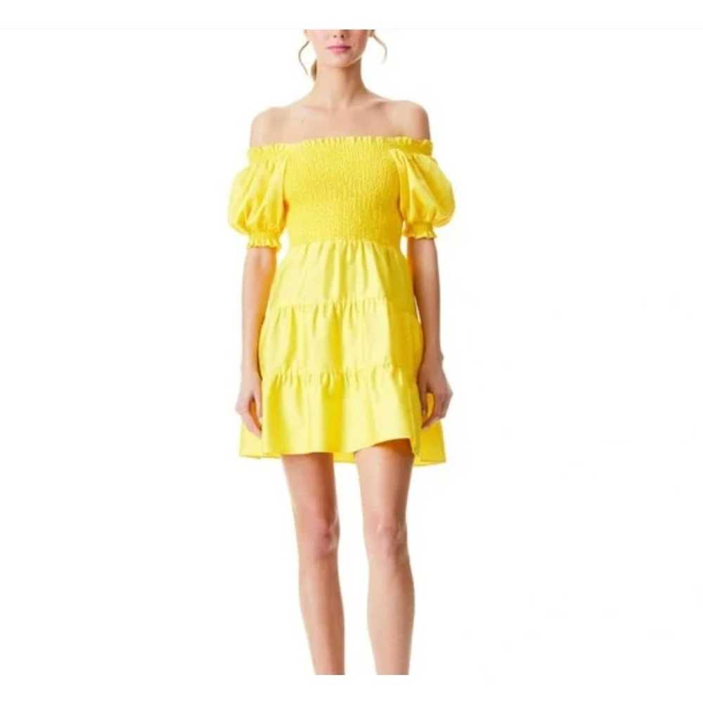 12 Alice + Olivia Yellow Puff Sleeve Yellow Mini … - image 1