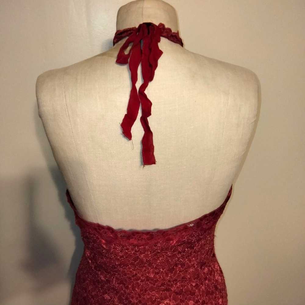 Betsey Johnson Cranberry Red Lace Halter Dress L - image 2