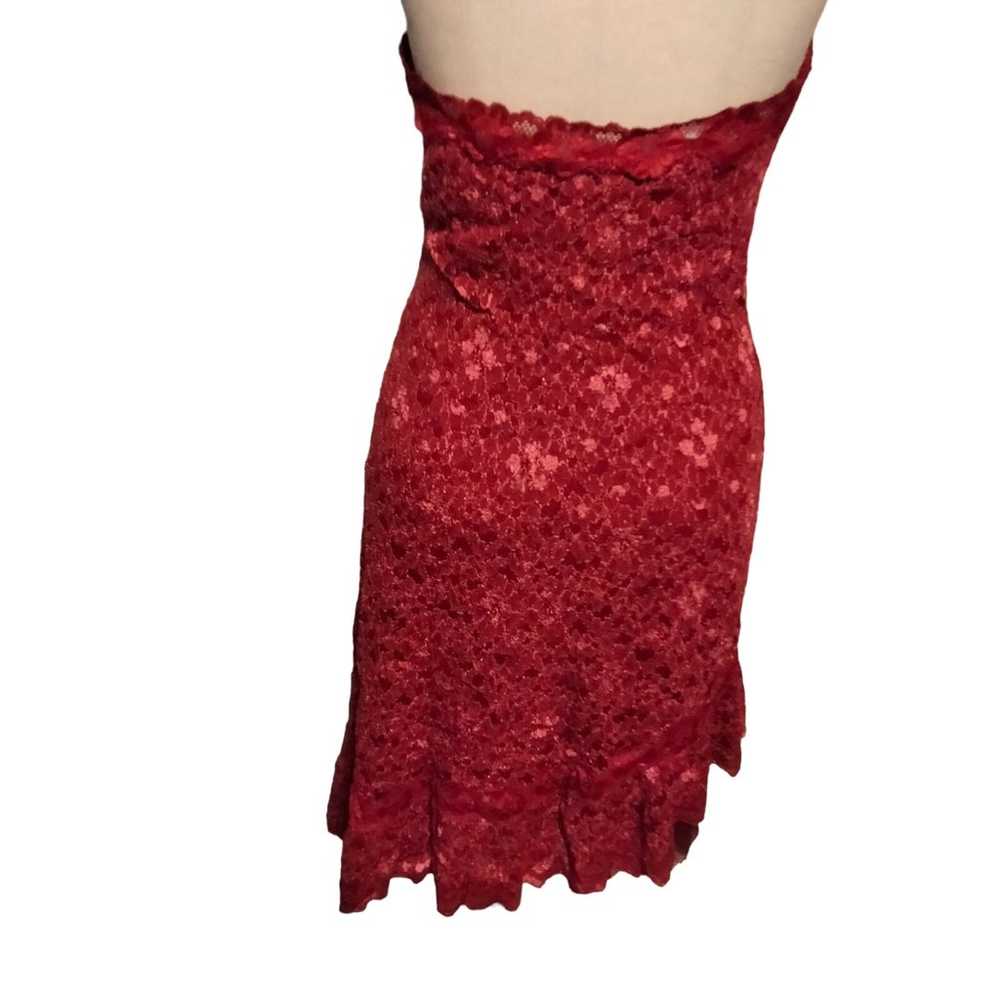 Betsey Johnson Cranberry Red Lace Halter Dress L - image 3