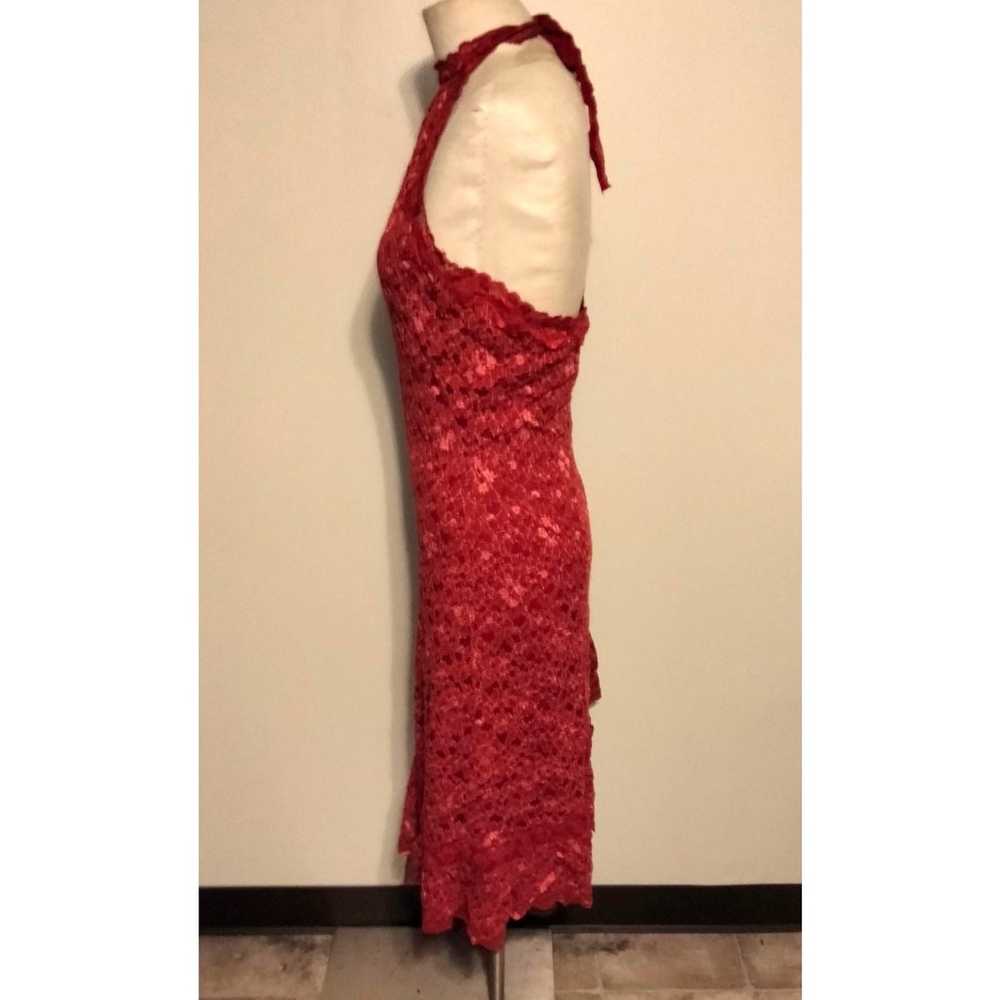 Betsey Johnson Cranberry Red Lace Halter Dress L - image 7