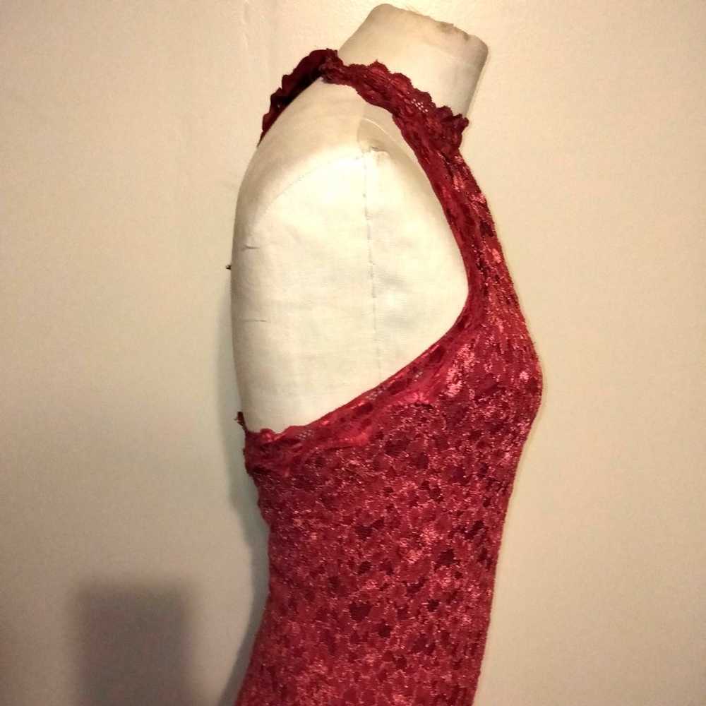 Betsey Johnson Cranberry Red Lace Halter Dress L - image 8