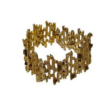 Vintage Brutalist Bark Textured Bracelet Gold Ton… - image 1