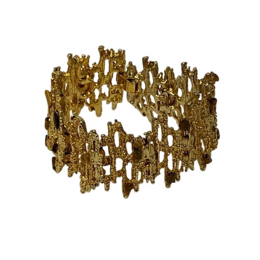 Vintage Brutalist Bark Textured Bracelet Gold Ton… - image 2