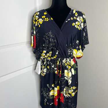 Koh Koh XL Navy Blue Floral Wrap Dress