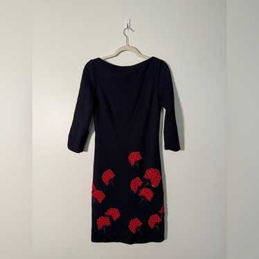 Tory Burch navy Sheath Dress with Red Floral Sequ… - image 1