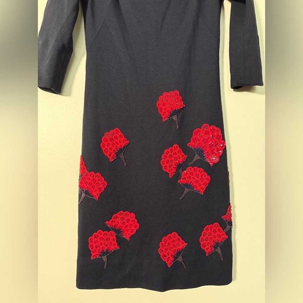 Tory Burch navy Sheath Dress with Red Floral Sequ… - image 2