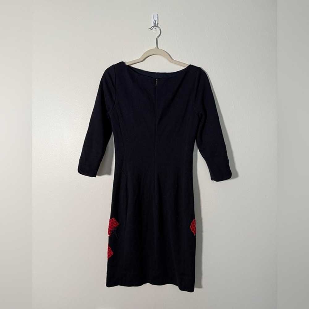 Tory Burch navy Sheath Dress with Red Floral Sequ… - image 4