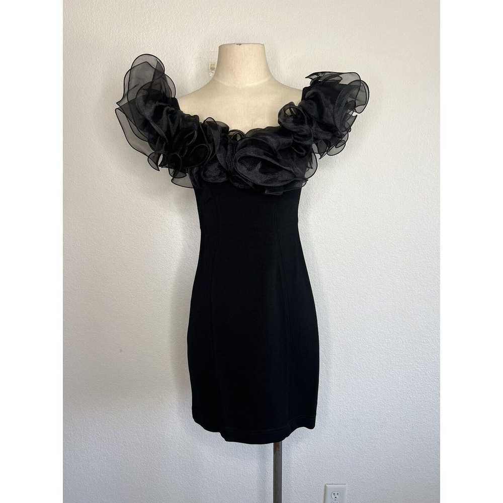 Vintage Lillie Rubin Black Taffeta Off Shoulder S… - image 1