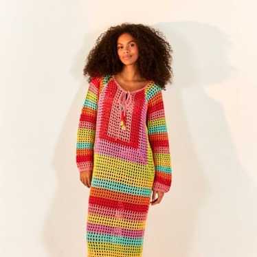 Farm Rio Multicolor Crocheted Cotton Dress