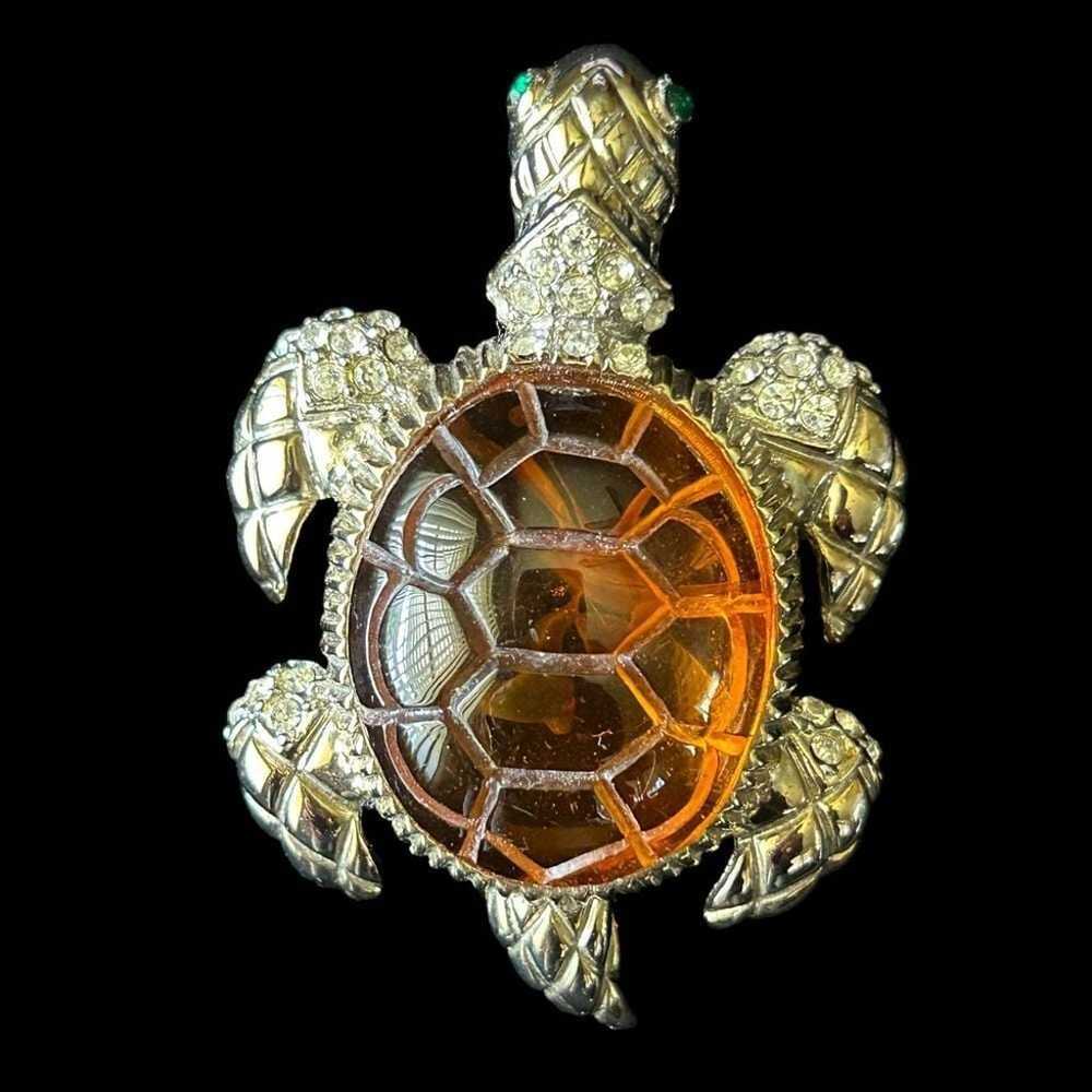 Large Vintage Turtle Brooch With Amber Jelly Belly - image 1