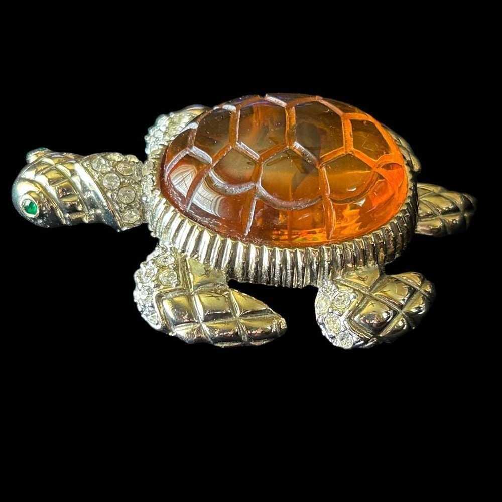 Large Vintage Turtle Brooch With Amber Jelly Belly - image 2