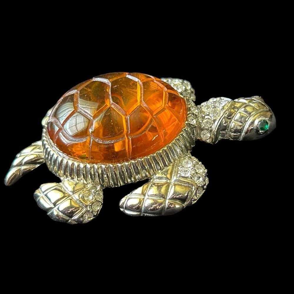 Large Vintage Turtle Brooch With Amber Jelly Belly - image 3