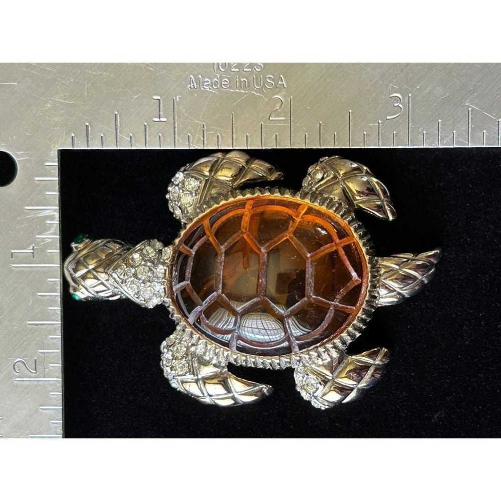 Large Vintage Turtle Brooch With Amber Jelly Belly - image 4