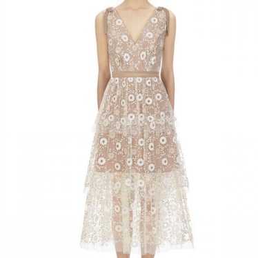 NWOT Self-Portrait Flower Sequin Tiered Midi Dress