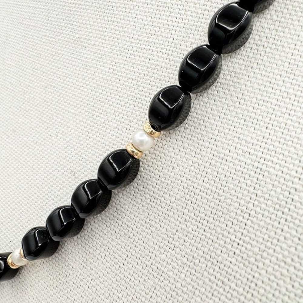 Vintage oval shaped Black Onyx Pearl and Gold Fil… - image 3