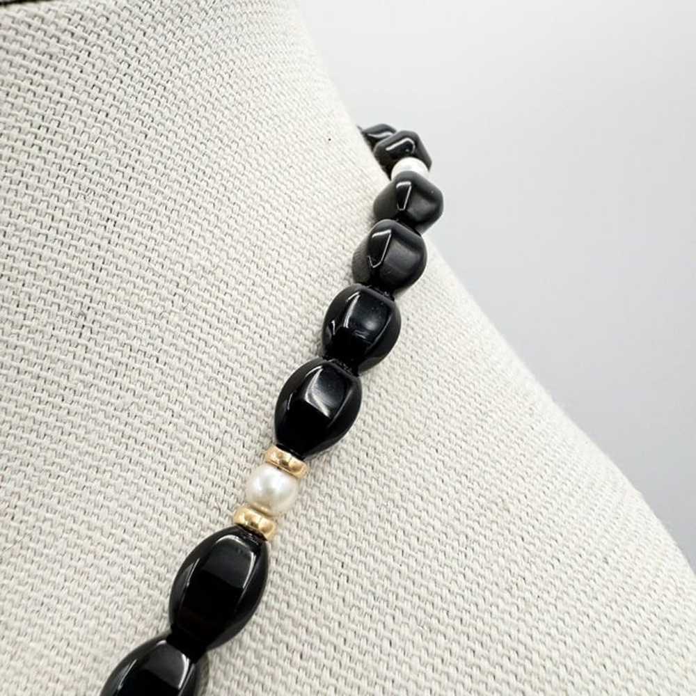 Vintage oval shaped Black Onyx Pearl and Gold Fil… - image 4