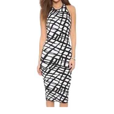 Ronny Kobo Black and White Jacquard Esha Midi Str… - image 1